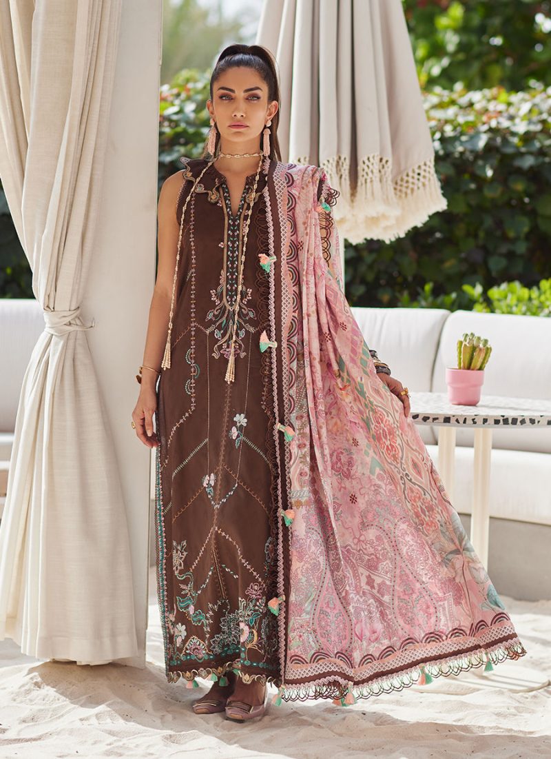 FTA | WES Luxury Lawn 25 | Unstitched | Brown | Feastive Wear | Lvella Lindtt | 3 pc set. - Image 2