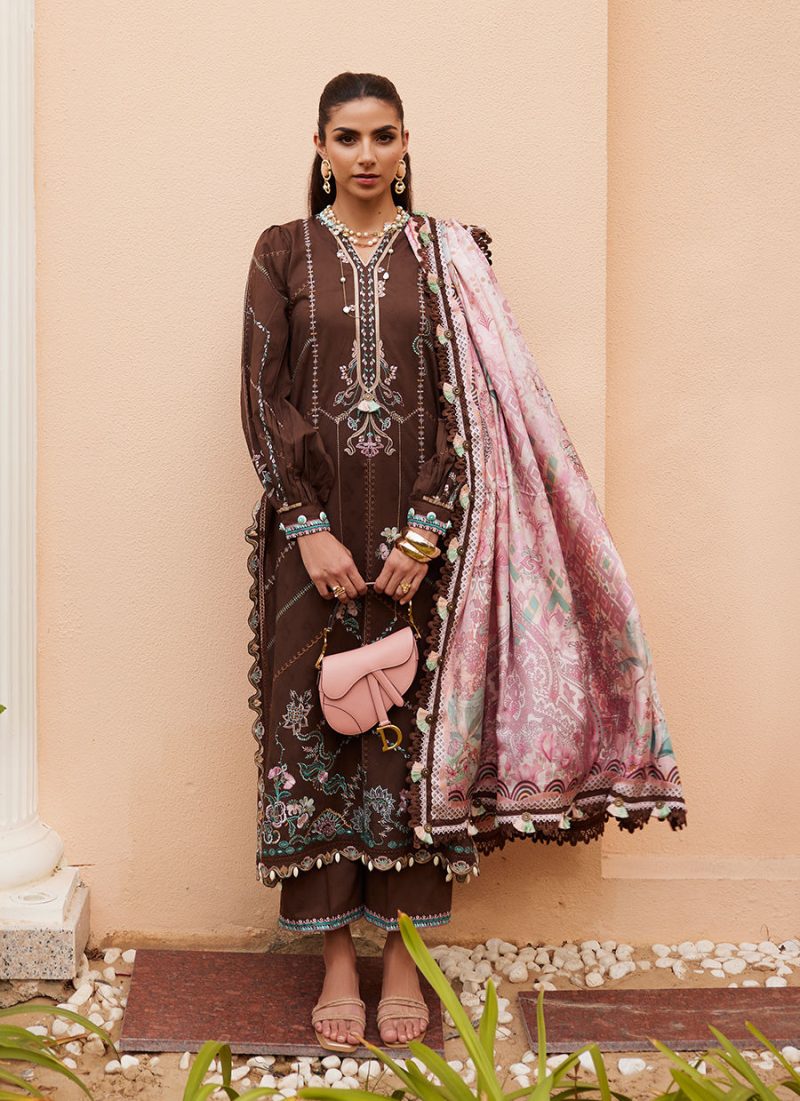 FTA | WES Luxury Lawn 25 | Unstitched | Brown | Feastive Wear | Lvella Lindtt | 3 pc set. - Image 3