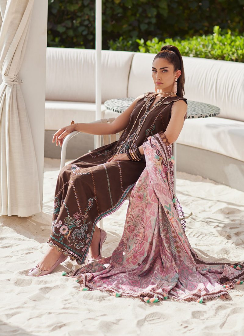 FTA | WES Luxury Lawn 25 | Unstitched | Brown | Feastive Wear | Lvella Lindtt | 3 pc set. - Image 4