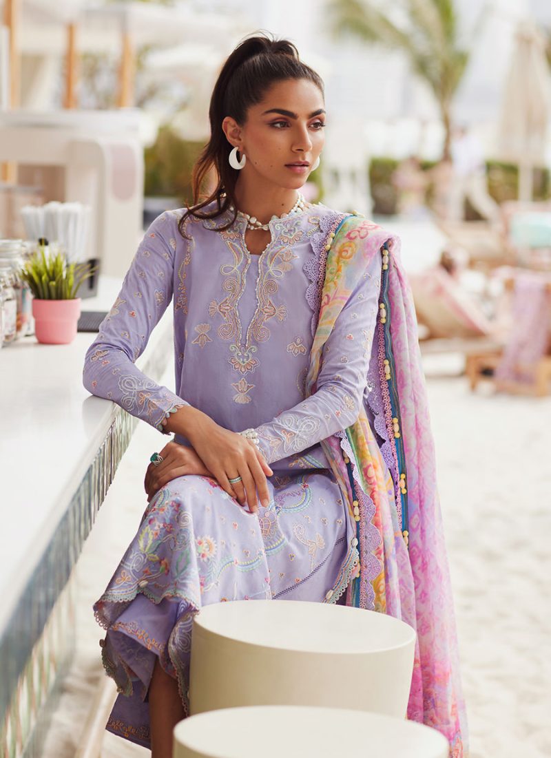 FTA | WES Luxury Lawn 25 | Unstitched | Lavender | Feastive Wear | Liliana Lavender | 3 pc set. - Image 2