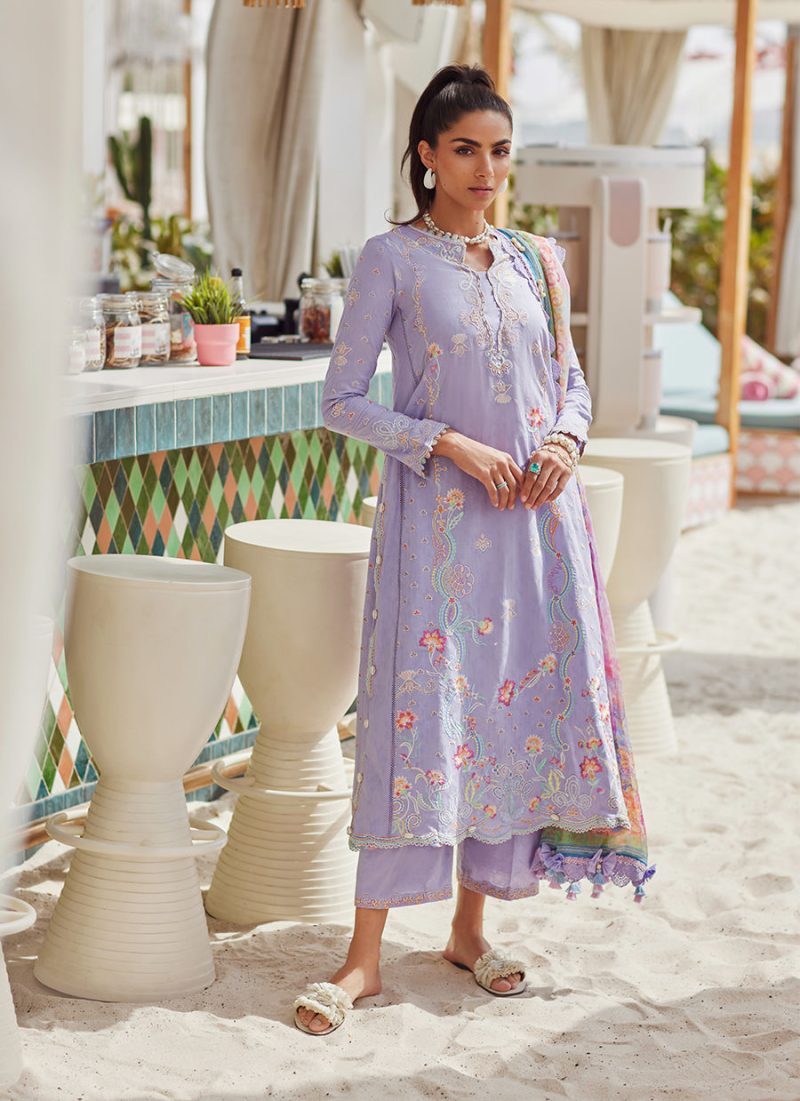 FTA | WES Luxury Lawn 25 | Unstitched | Lavender | Feastive Wear | Liliana Lavender | 3 pc set. - Image 3