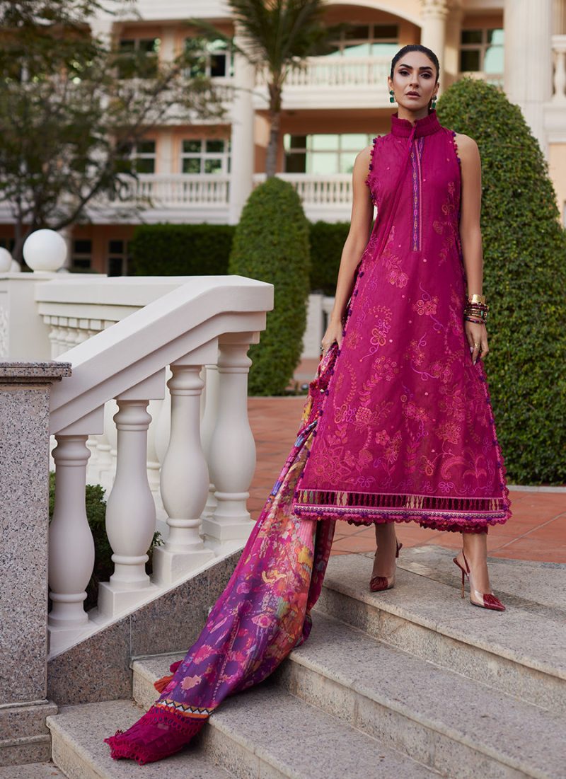 FTA | WES Luxury Lawn 25 | Unstitched | Berry | Feastive Wear | Betty Berry | 3 pc set. - Image 2