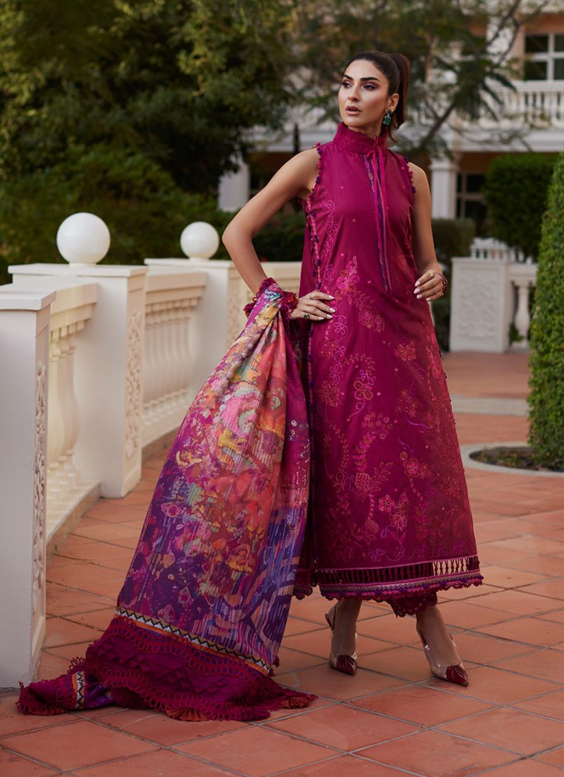 FTA | WES Luxury Lawn 25 | Unstitched | Berry | Feastive Wear | Betty Berry | 3 pc set. - Image 3