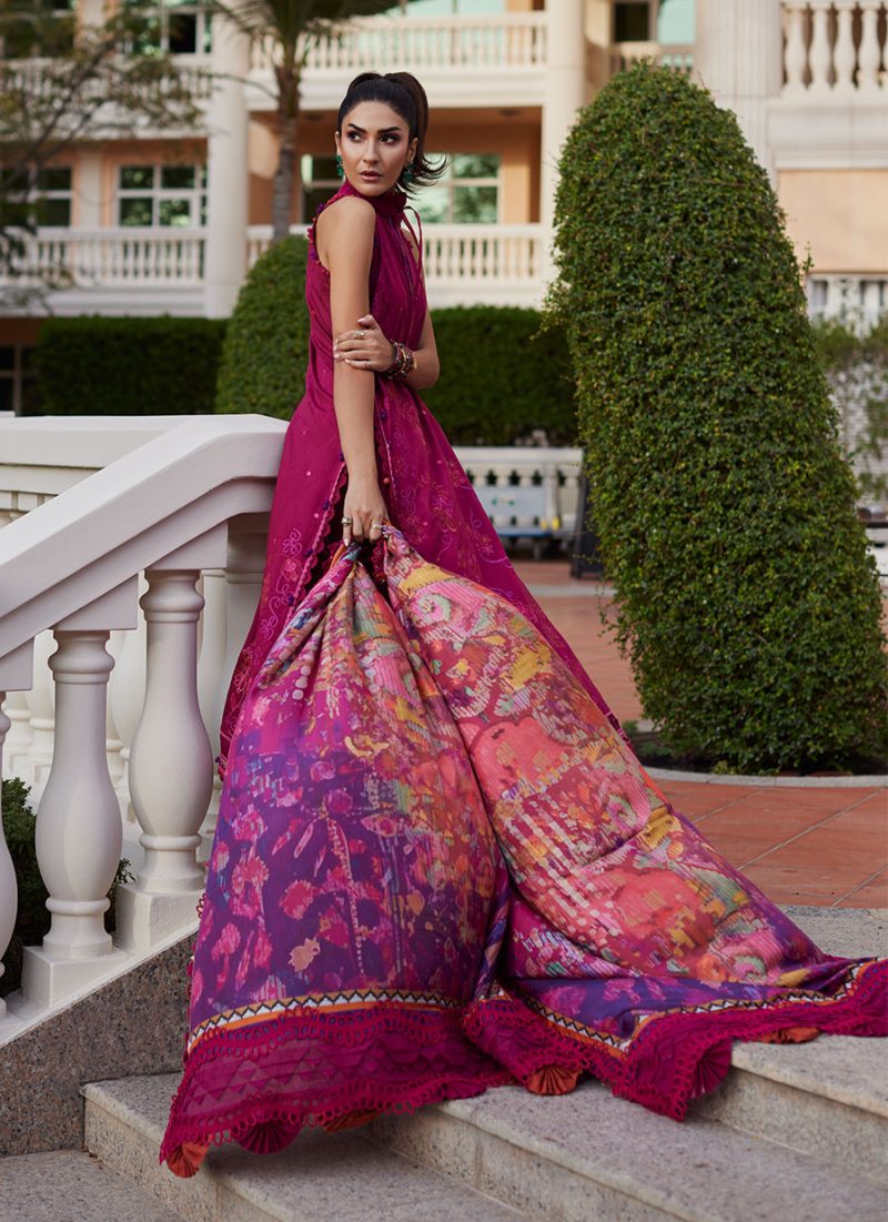 FTA | WES Luxury Lawn 25 | Unstitched | Berry | Feastive Wear | Betty Berry | 3 pc set. - Image 4
