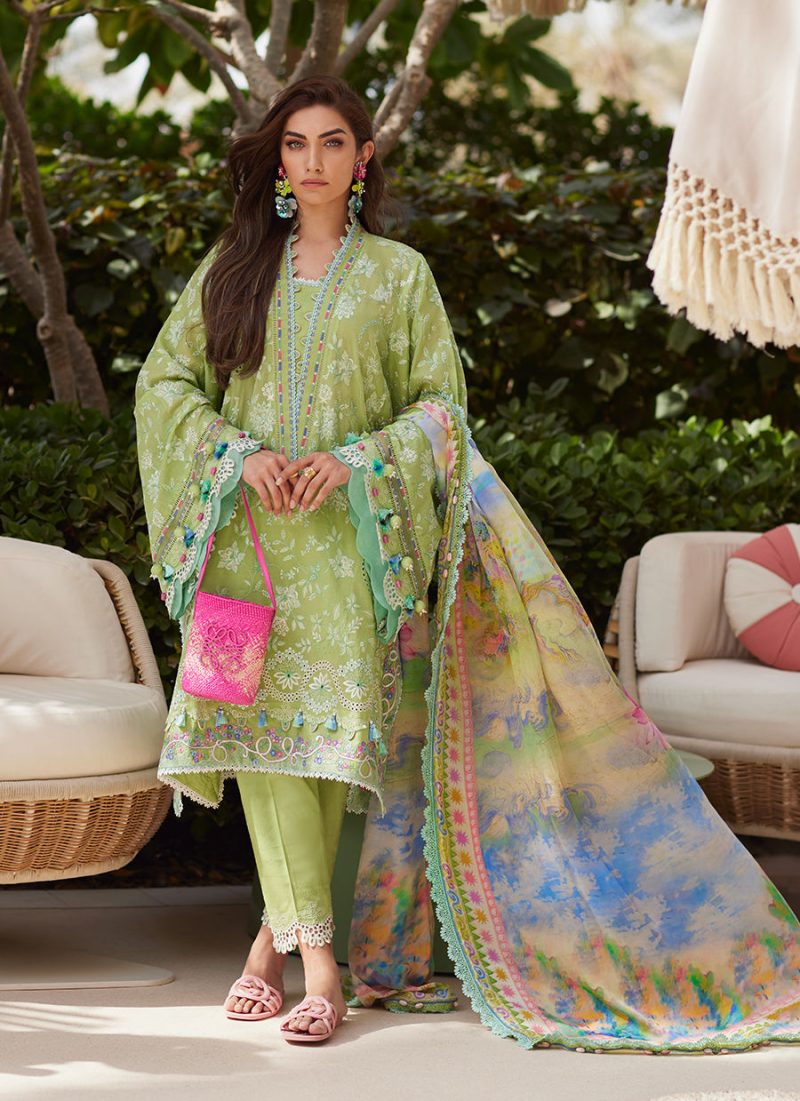FTA | WES Luxury Lawn 25 | Unstitched | Kiwi | Feastive Wear | Kiara Kiwi | 3 pc set. - Image 2