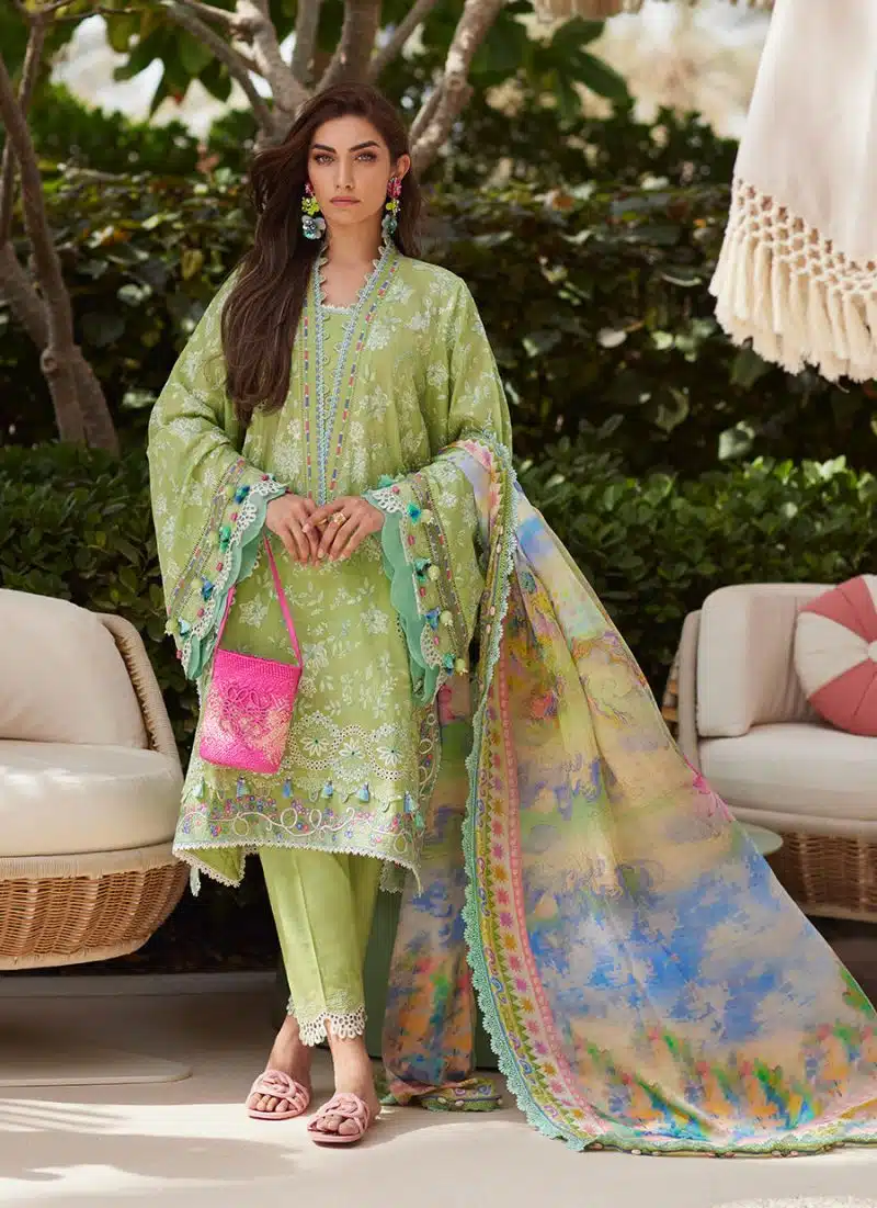 FTA | WES Luxury Lawn 25 | Unstitched | Kiwi | Feastive Wear | Kiara Kiwi | 3 pc set. - Image 2
