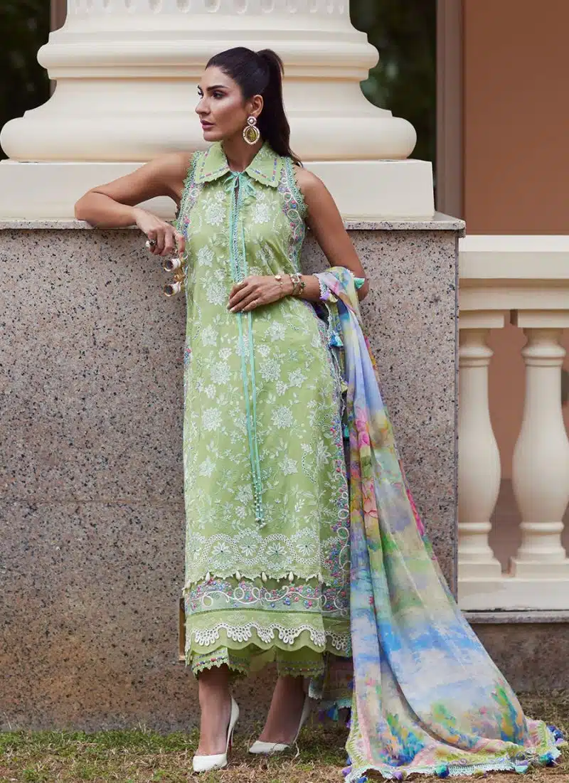 FTA | WES Luxury Lawn 25 | Unstitched | Kiwi | Feastive Wear | Kiara Kiwi | 3 pc set. - Image 3