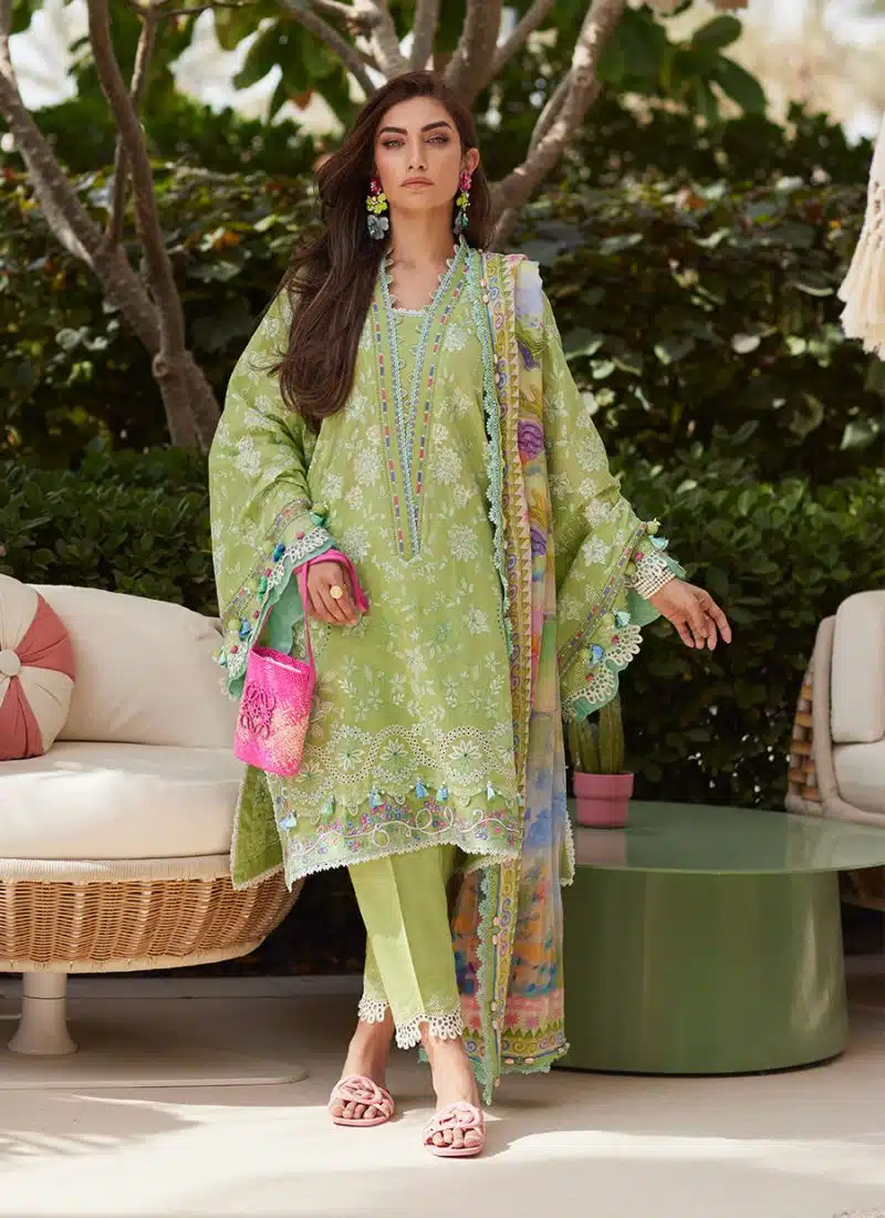 FTA | WES Luxury Lawn 25 | Unstitched | Kiwi | Feastive Wear | Kiara Kiwi | 3 pc set. - Image 4