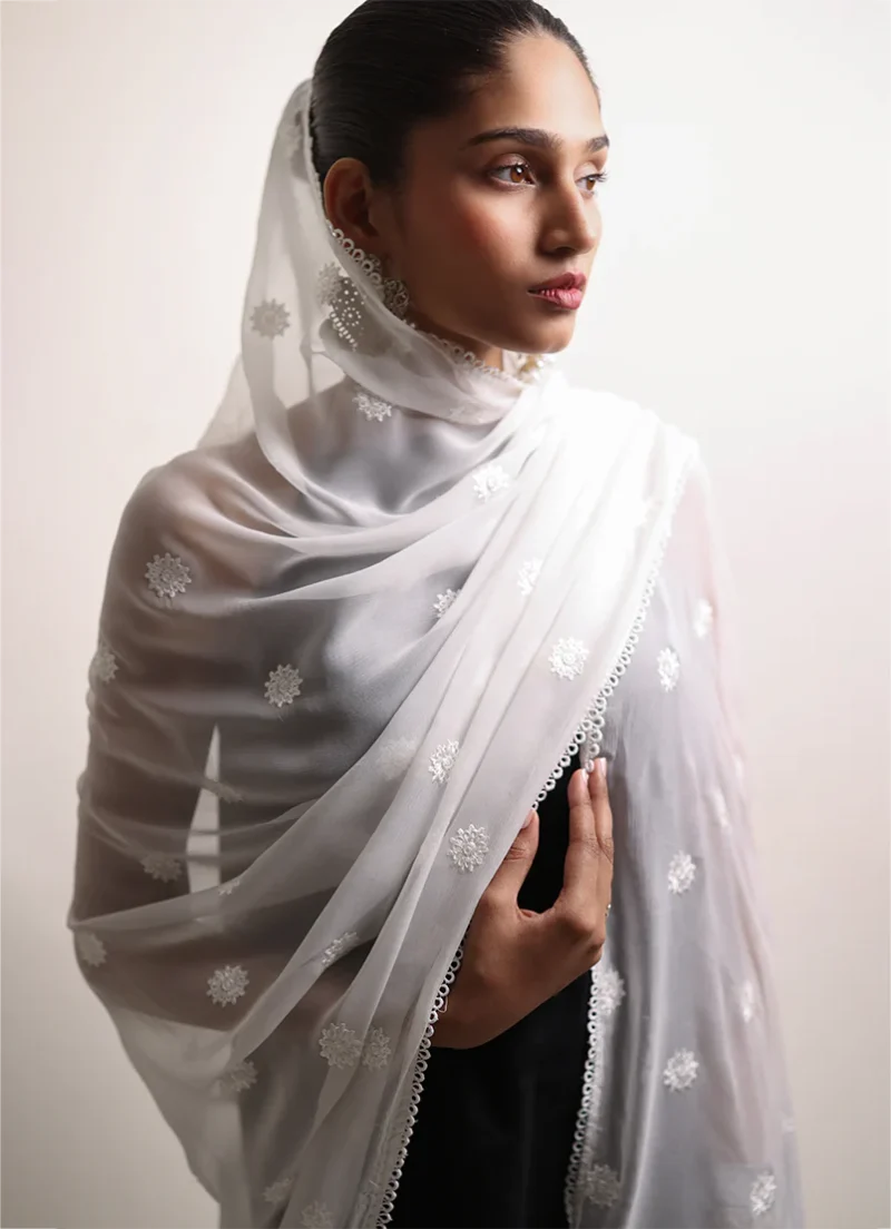Image | Spring Pret '24 | Embroidered Lace Dupatta | Chiffon | White | 1 pc | IDCH-213326. - Image 2