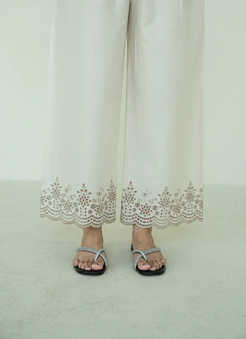 Image | Aria Edit 24 | Embroidered Pant | Pure Cotton | Beige| 1 pc | T-653.