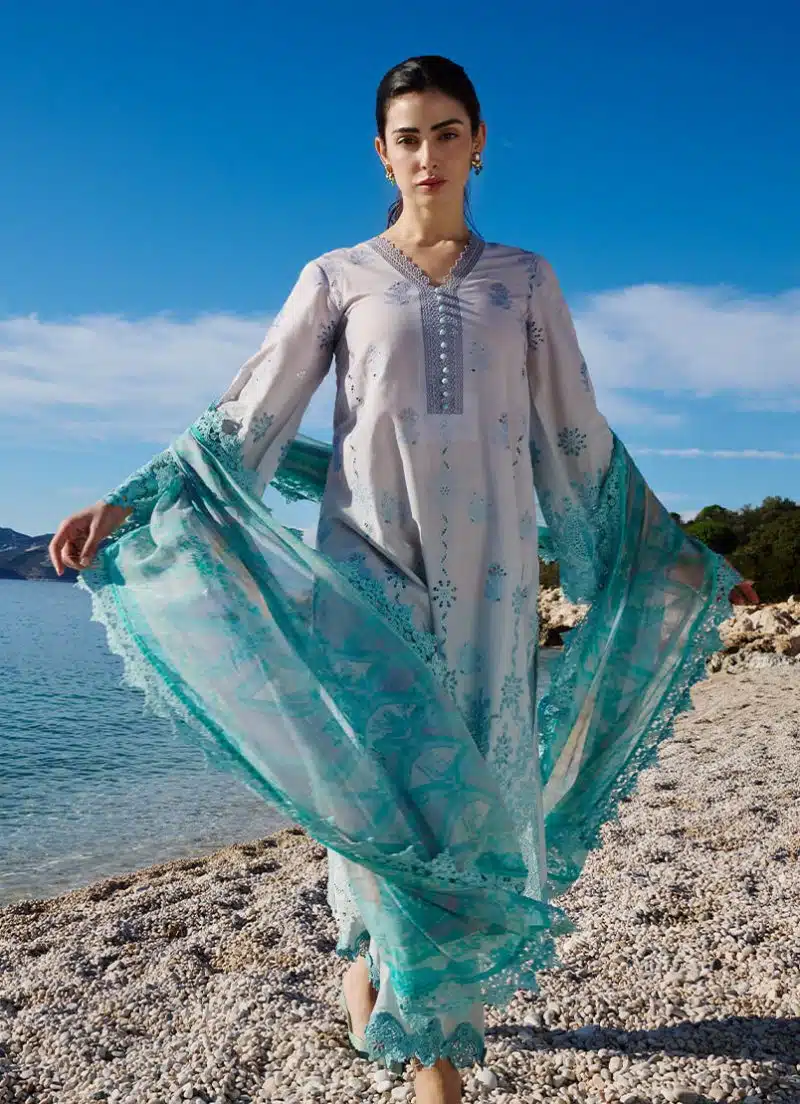 Image | Lawnkari 25 Collection | Shaded | Unstitched | Festive wear | Rim- D22 | 3 pc set. - Image 2
