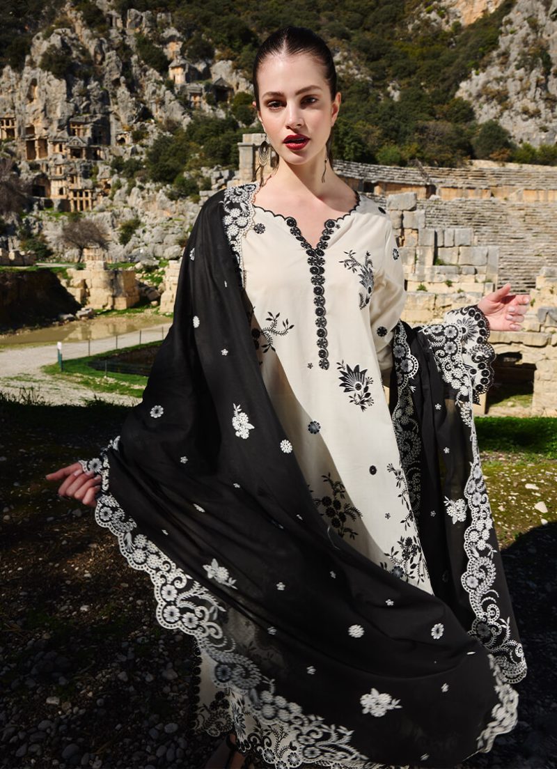Image | Lawnkari 25 Collection | Kora/Black | Unstitched | Festive wear | Nova- D5 | 3 pc set.