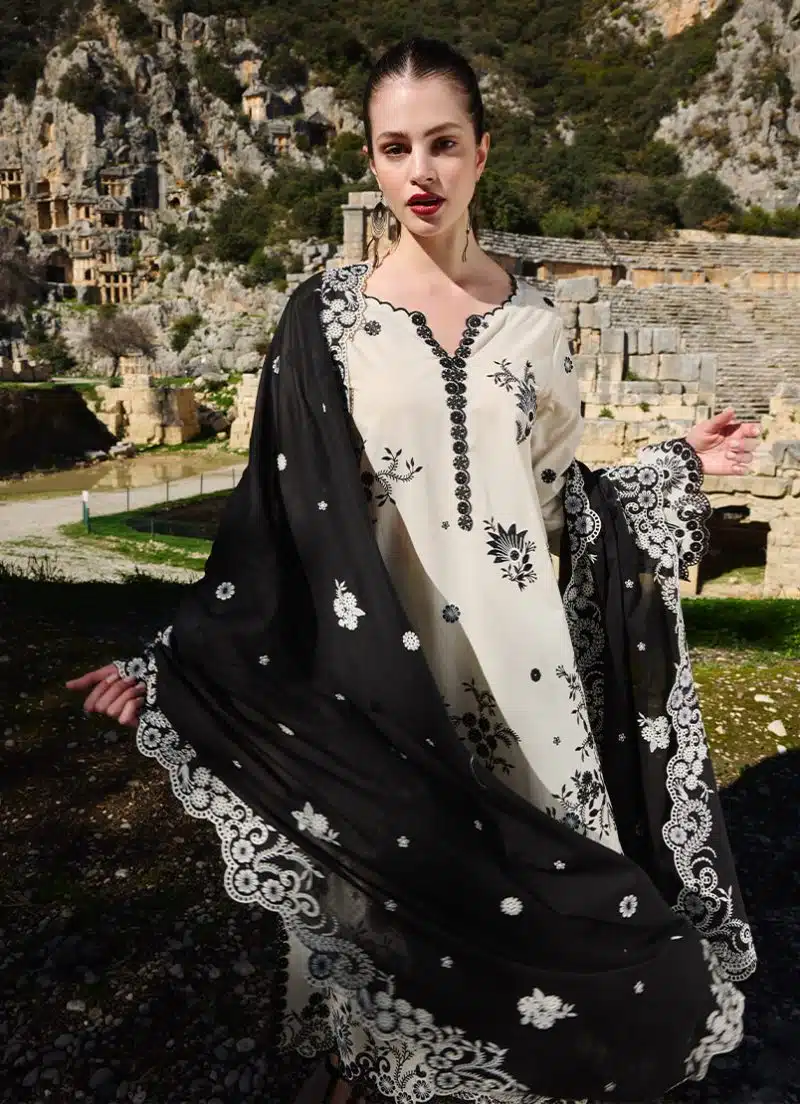 Image | Lawnkari 25 Collection | Kora/Black | Unstitched | Festive wear | Nova- D5 | 3 pc set.