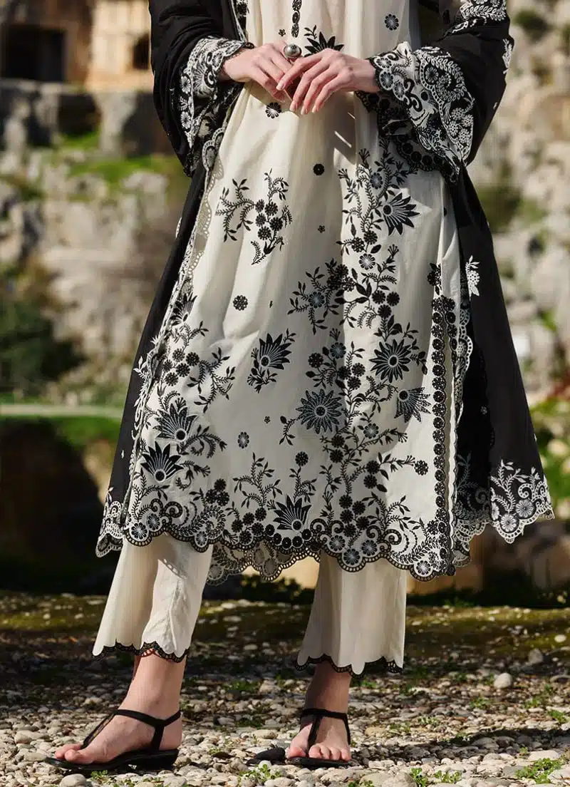 Image | Lawnkari 25 Collection | Kora/Black | Unstitched | Festive wear | Nova- D5 | 3 pc set. - Image 2
