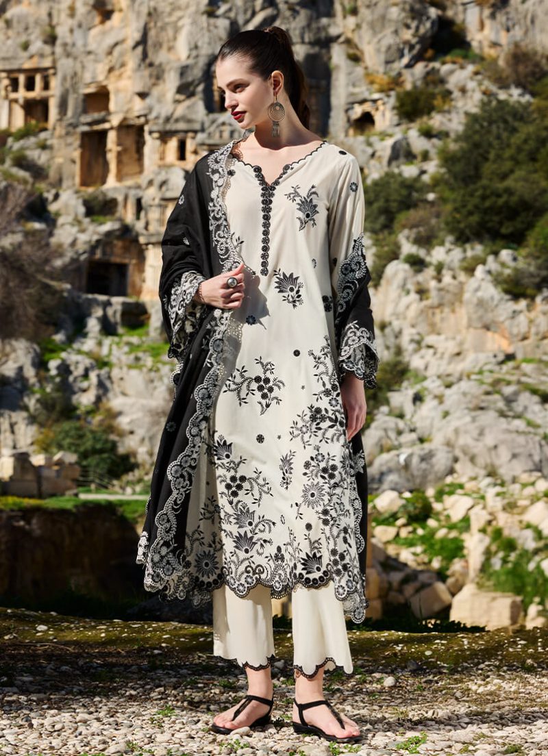 Image | Lawnkari 25 Collection | Kora/Black | Unstitched | Festive wear | Nova- D5 | 3 pc set. - Image 3