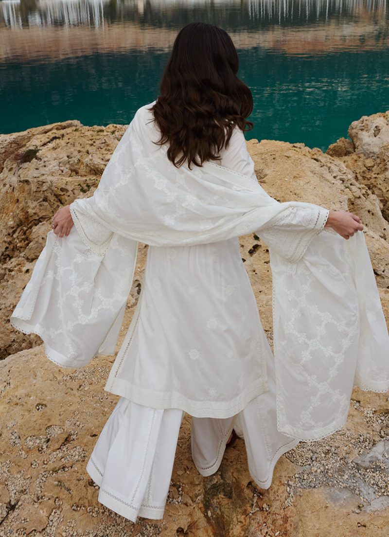 Image | Lawnkari 25 Collection | White | Unstitched | Festive wear | Nour- D8 | 3 pc set. - Image 2