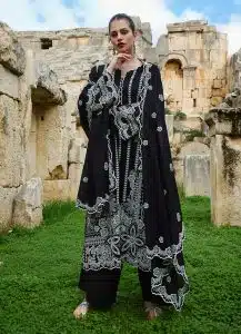 Image | Lawnkari 25 Collection | Black | Unstitched | Festive wear | Jana- D9 | 3 pc set.