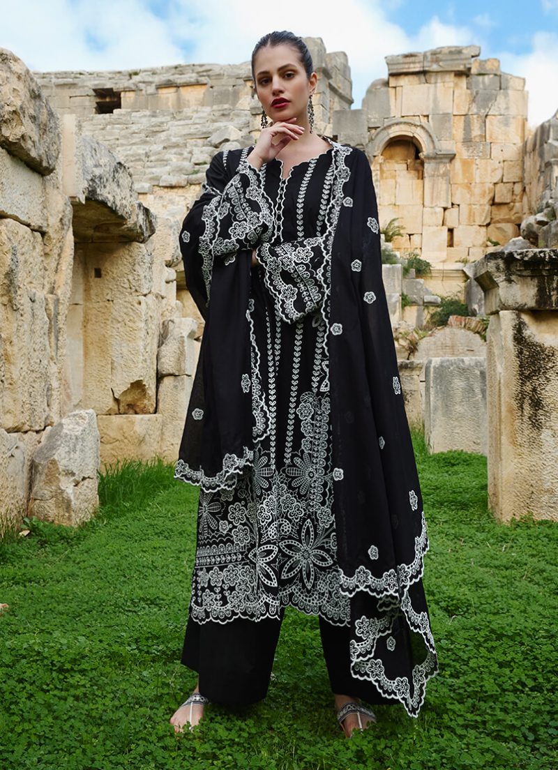 Image | Lawnkari 25 Collection | Black | Unstitched | Festive wear | Jana- D9 | 3 pc set.