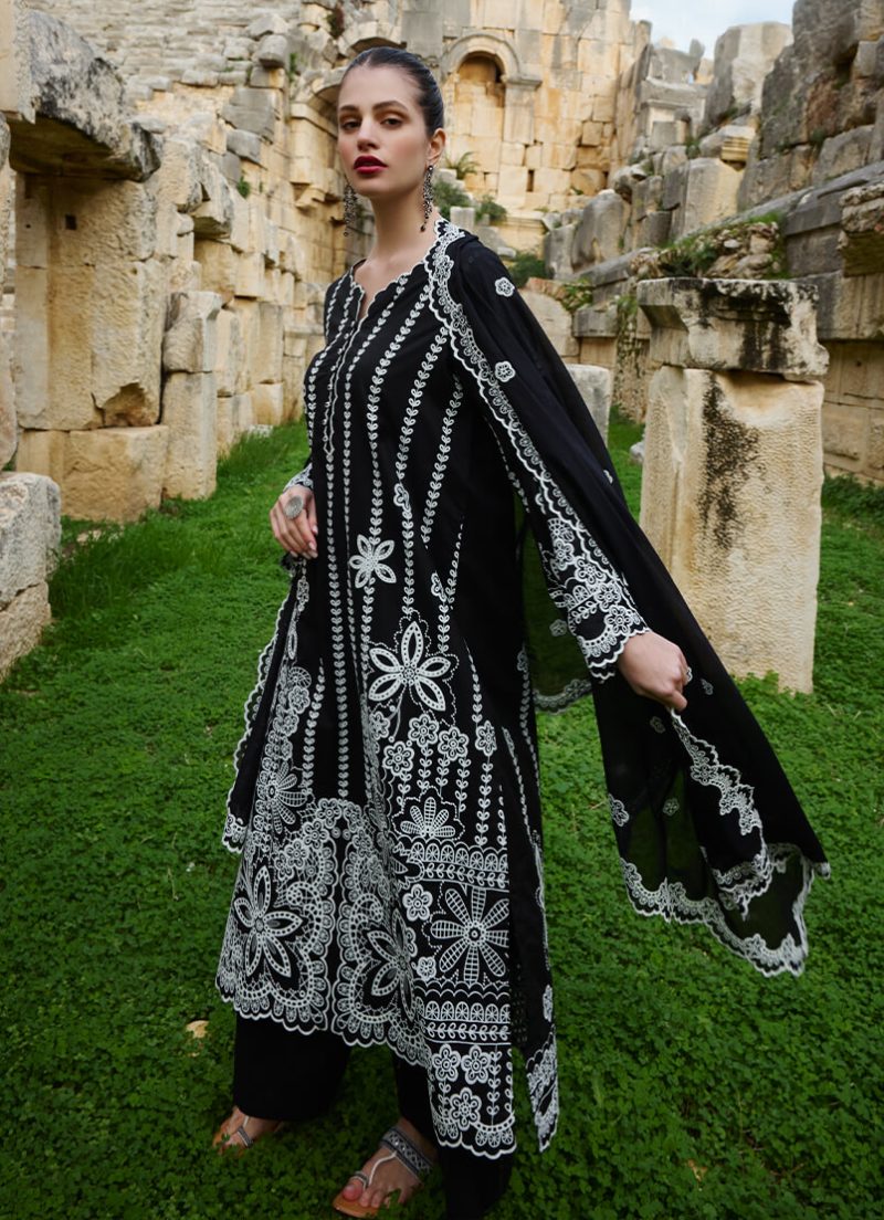 Image | Lawnkari 25 Collection | Black | Unstitched | Festive wear | Jana- D9 | 3 pc set. - Image 2