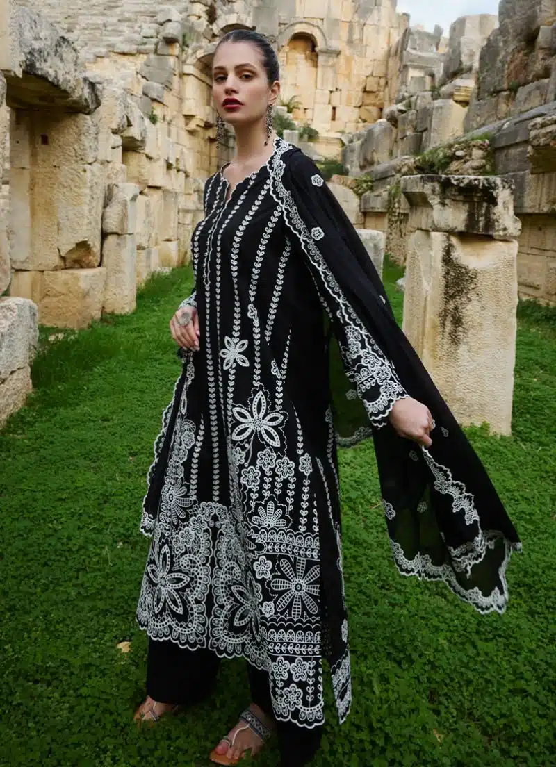 Image | Lawnkari 25 Collection | Black | Unstitched | Festive wear | Jana- D9 | 3 pc set. - Image 2