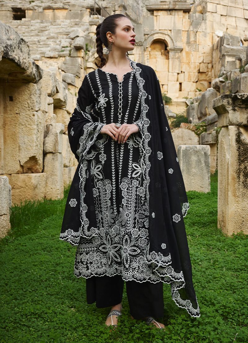 Image | Lawnkari 25 Collection | Black | Unstitched | Festive wear | Jana- D9 | 3 pc set. - Image 3