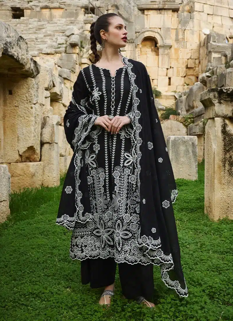 Image | Lawnkari 25 Collection | Black | Unstitched | Festive wear | Jana- D9 | 3 pc set. - Image 3