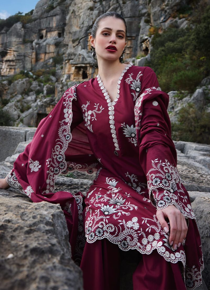 Image | Lawnkari 25 Collection | Red | Unstitched | Festive wear | Lilia- D10 | 3 pc set. - Image 3