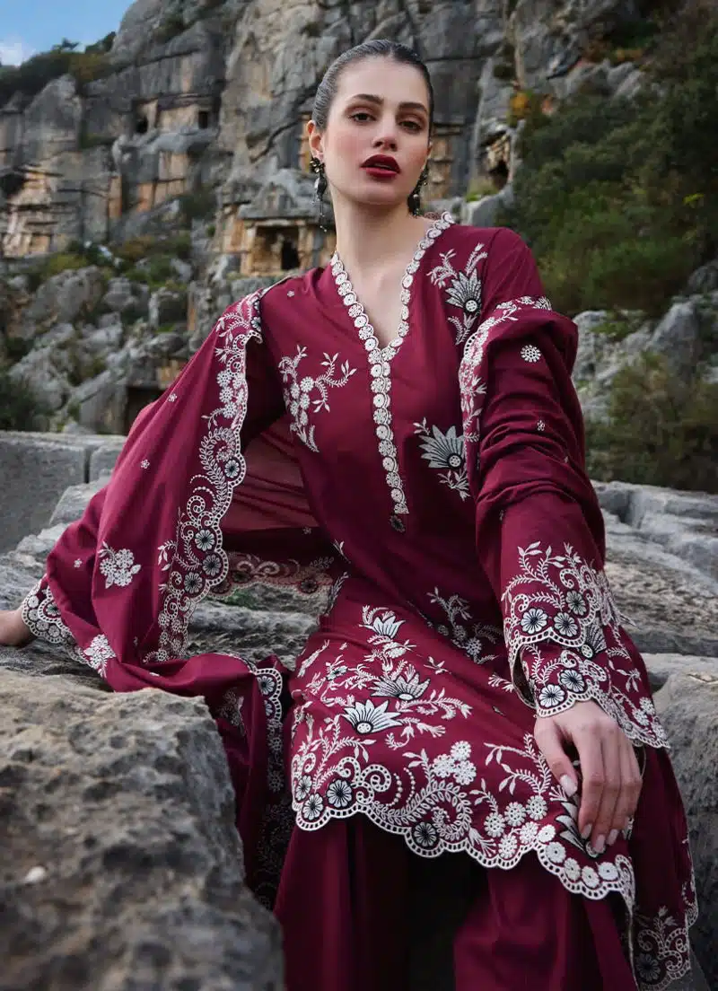 Image | Lawnkari 25 Collection | Red | Unstitched | Festive wear | Lilia- D10 | 3 pc set. - Image 3