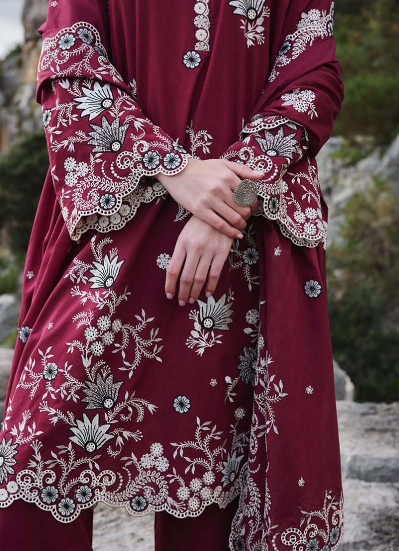 Image | Lawnkari 25 Collection | Red | Unstitched | Festive wear | Lilia- D10 | 3 pc set. - Image 4