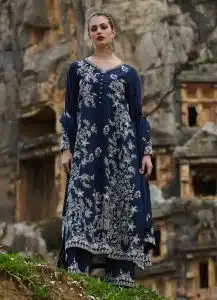 Image | Lawnkari 25 Collection | Navy Blue | Unstitched | Festive wear | Yara- D11 | 3 pc set.