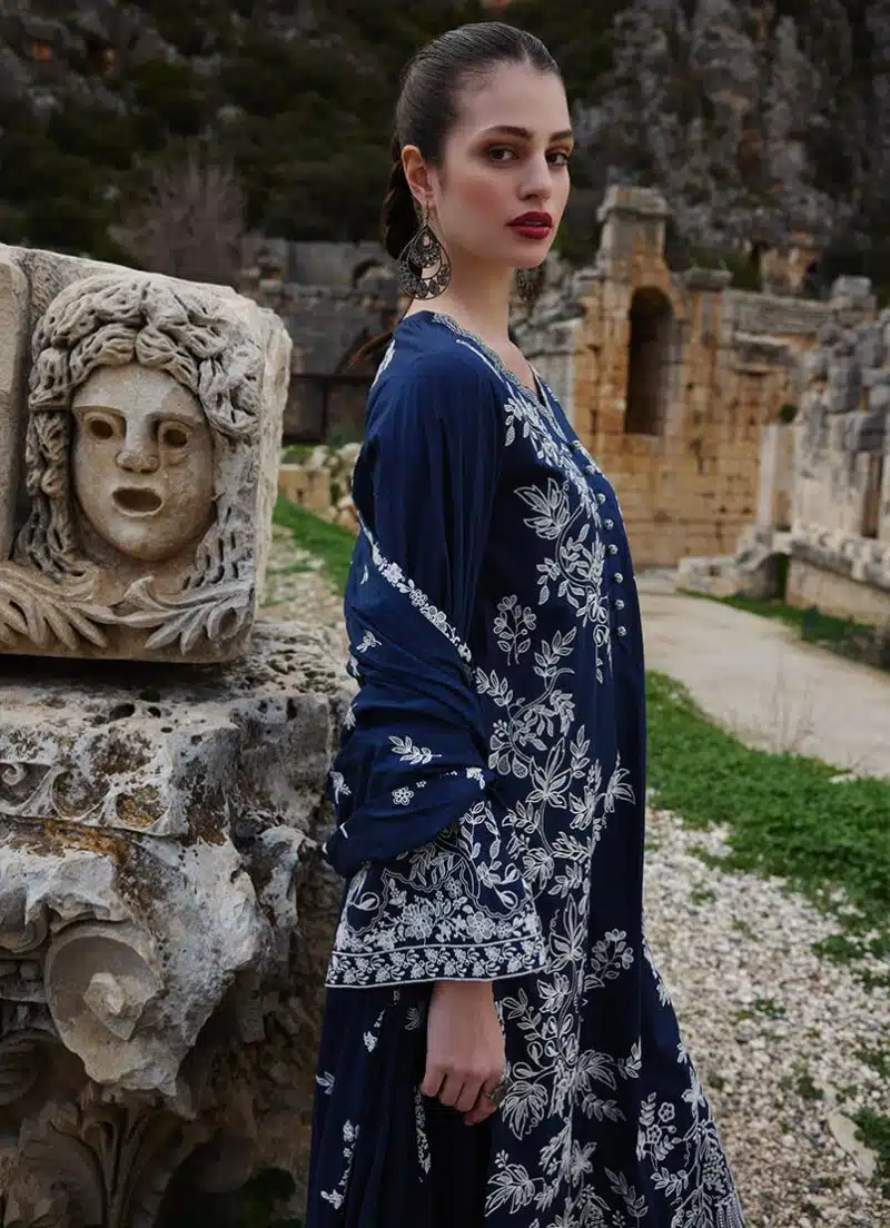 Image | Lawnkari 25 Collection | Navy Blue | Unstitched | Festive wear | Yara- D11 | 3 pc set. - Image 2