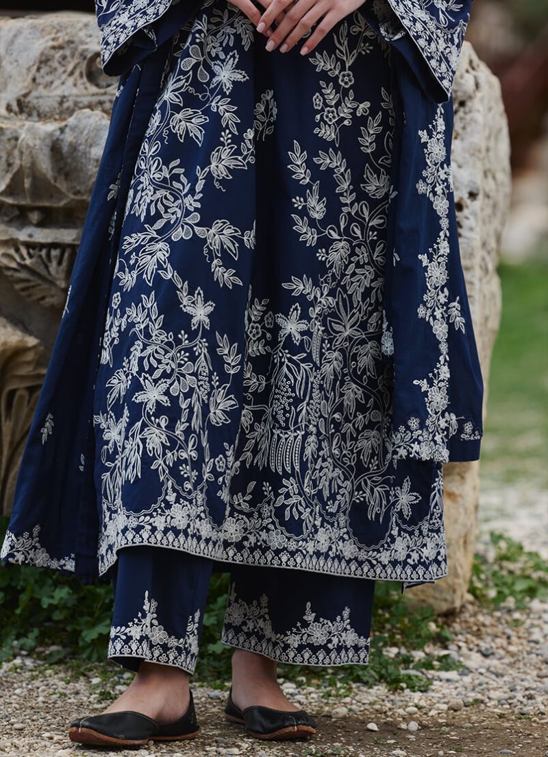Image | Lawnkari 25 Collection | Navy Blue | Unstitched | Festive wear | Yara- D11 | 3 pc set. - Image 3