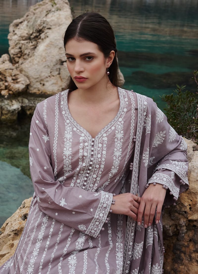 Image | Lawnkari 25 Collection | Dull Mauve | Unstitched | Festive wear | Hazel- D12 | 3 pc set. - Image 2
