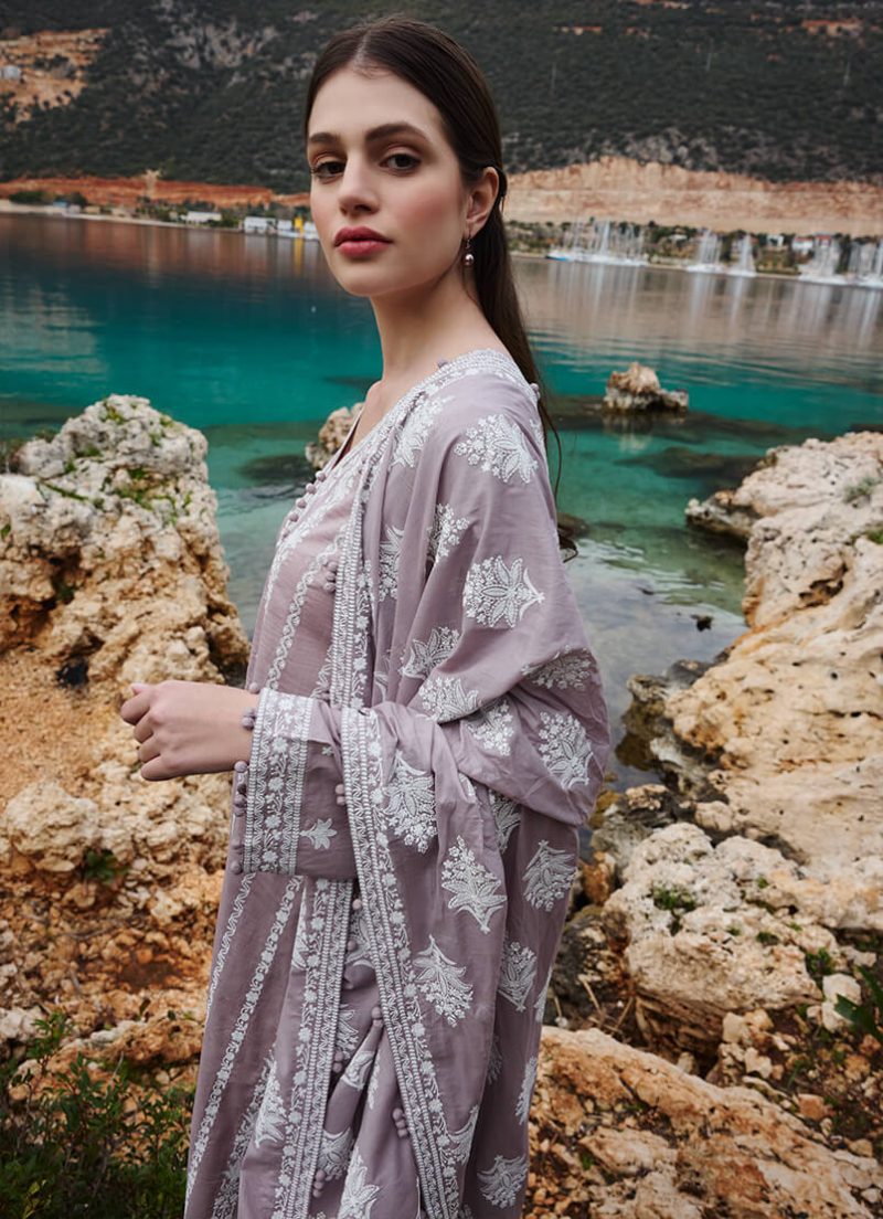 Image | Lawnkari 25 Collection | Dull Mauve | Unstitched | Festive wear | Hazel- D12 | 3 pc set. - Image 3