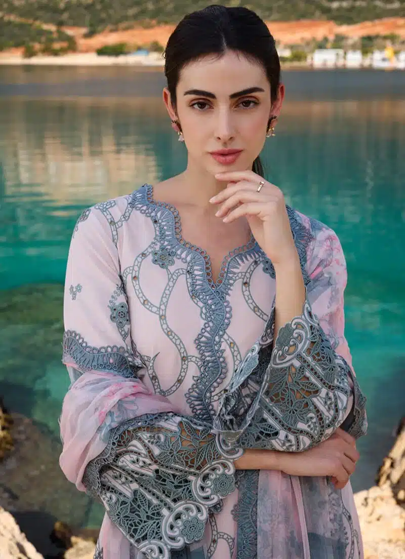 Image | Lawnkari 25 Collection | Pink | Unstitched | Festive wear | Nehir- D13 | 3 pc set. - Image 3
