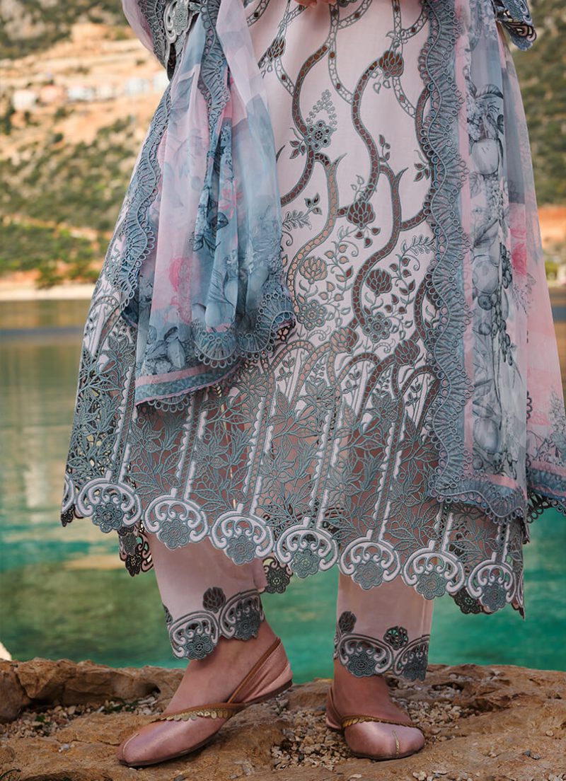 Image | Lawnkari 25 Collection | Pink | Unstitched | Festive wear | Nehir- D13 | 3 pc set. - Image 4