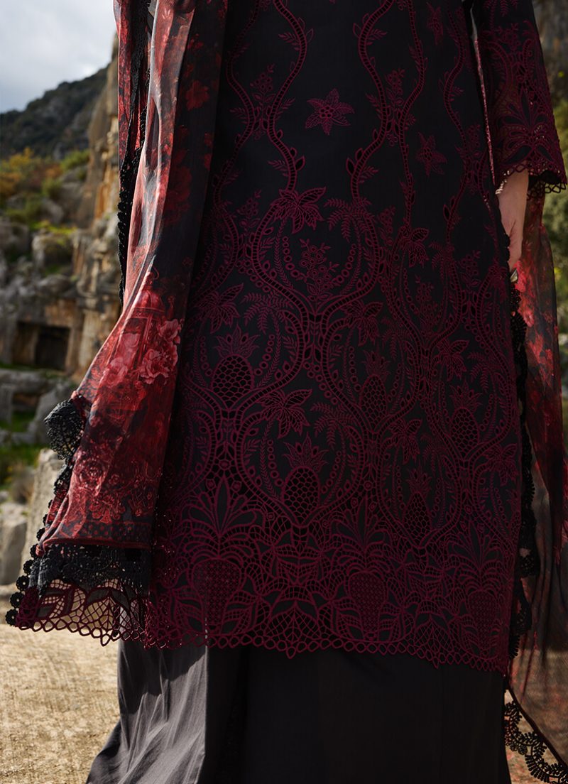 Image | Lawnkari 25 Collection | Black | Unstitched | Festive wear | Zamiya- D14 | 3 pc set. - Image 3