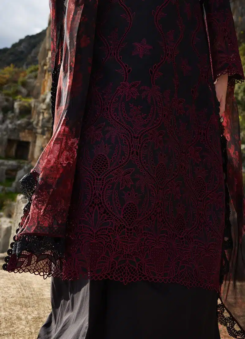 Image | Lawnkari 25 Collection | Black | Unstitched | Festive wear | Zamiya- D14 | 3 pc set. - Image 3