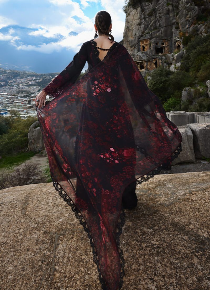 Image | Lawnkari 25 Collection | Black | Unstitched | Festive wear | Zamiya- D14 | 3 pc set. - Image 4