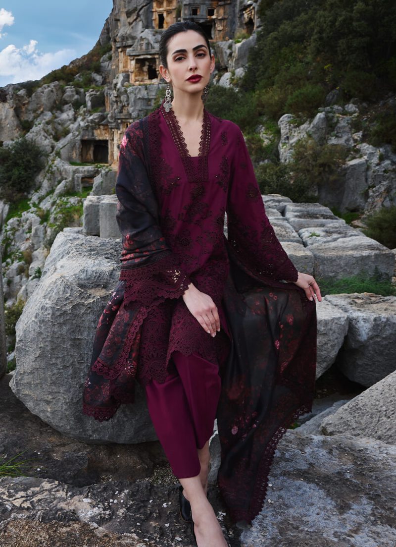 Image | Lawnkari 25 Collection | Berry | Unstitched | Festive wear | Delara- D16 | 3 pc set. - Image 2