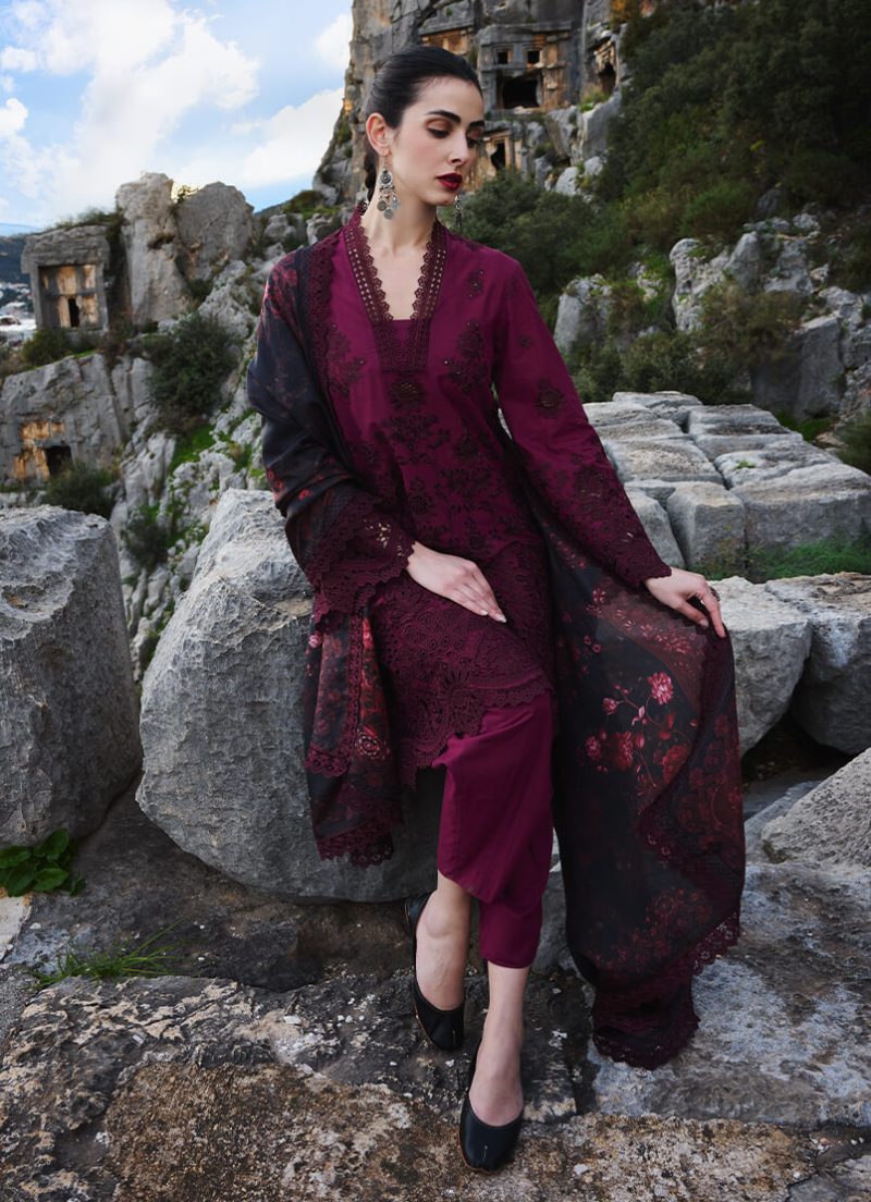 Image | Lawnkari 25 Collection | Berry | Unstitched | Festive wear | Delara- D16 | 3 pc set. - Image 3