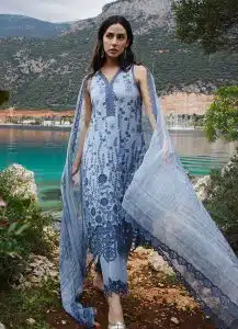 Image | Lawnkari 25 Collection | Blue | Unstitched | Festive wear | Zayna- D18 | 3 pc set.