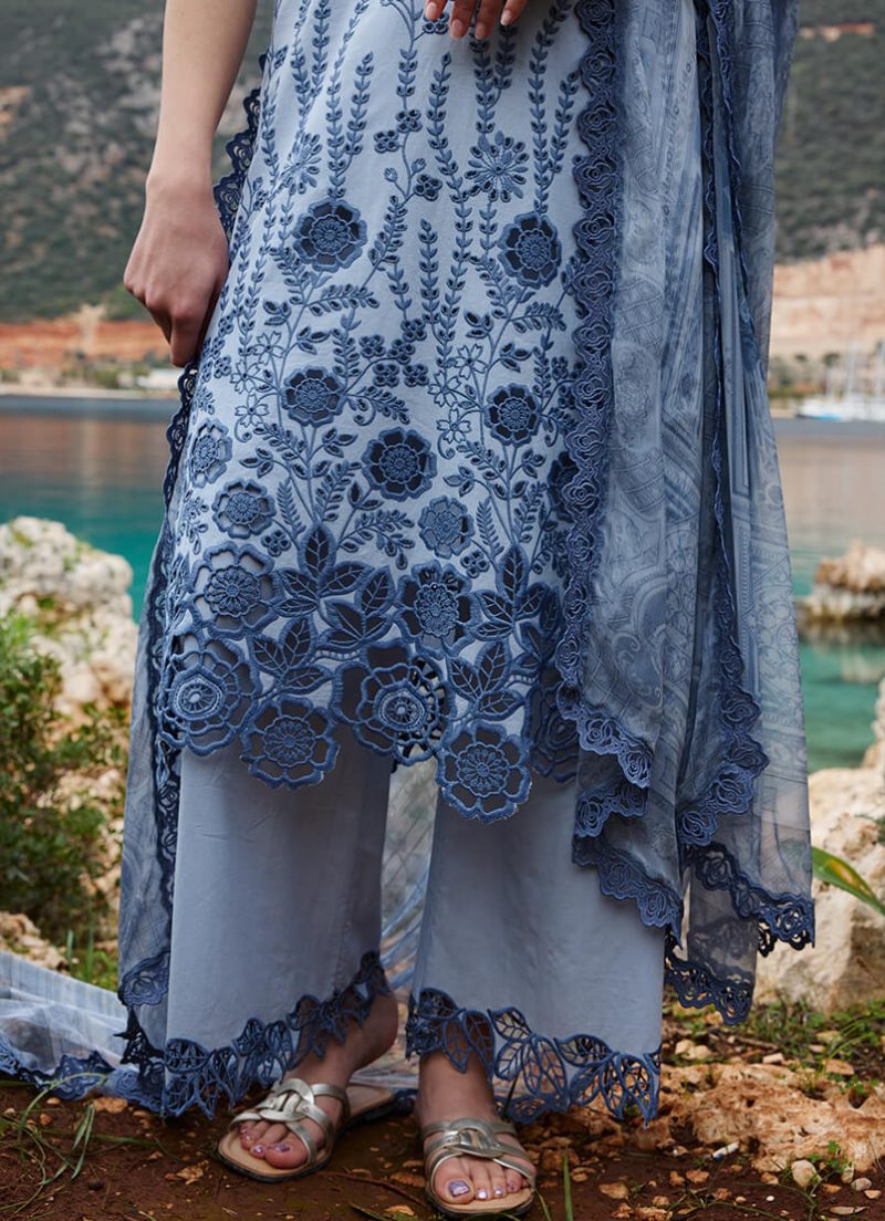 Image | Lawnkari 25 Collection | Blue | Unstitched | Festive wear | Zayna- D18 | 3 pc set. - Image 3