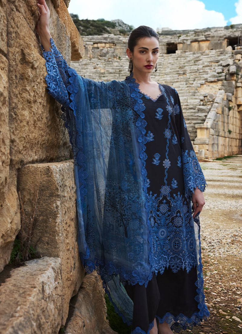 Image | Lawnkari 25 Collection | Black | Unstitched | Festive wear | Hala- D21 | 3 pc set. - Image 2