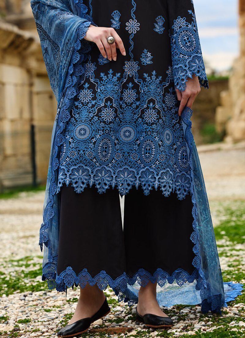 Image | Lawnkari 25 Collection | Black | Unstitched | Festive wear | Hala- D21 | 3 pc set. - Image 4