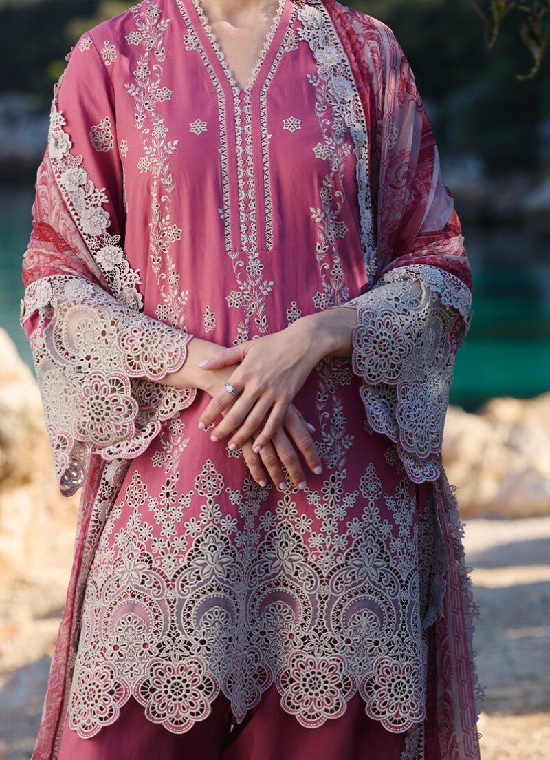 Image | Lawnkari 25 Collection | Garnet Pink | Unstitched | Festive wear | Iris- D23 | 3 pc set. - Image 4