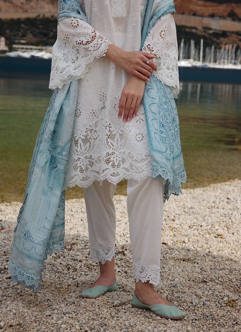 Image | Lawnkari 25 Collection | Milky White | Unstitched | Festive wear | Elif- D25 | 3 pc set. - Image 2