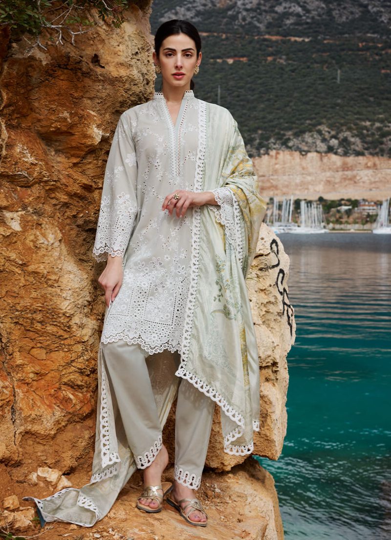 Image | Lawnkari 25 Collection | Olive Green | Unstitched | Festive wear | Melek- D29 | 3 pc set.