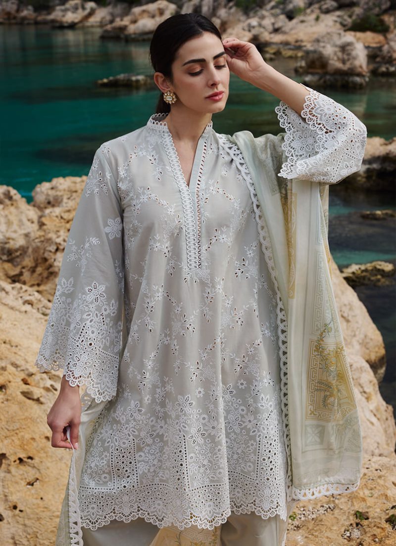Image | Lawnkari 25 Collection | Olive Green | Unstitched | Festive wear | Melek- D29 | 3 pc set. - Image 2