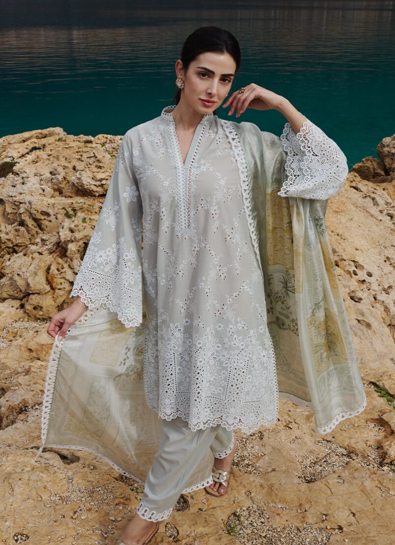 Image | Lawnkari 25 Collection | Olive Green | Unstitched | Festive wear | Melek- D29 | 3 pc set. - Image 3